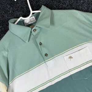 Arnold Palmer Mens Green Striped Polo Shirt Short Sleeve Pocket Large